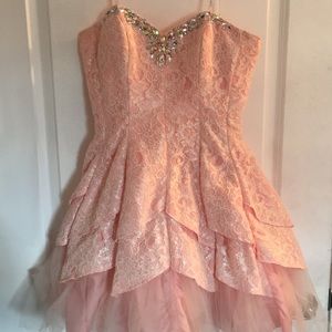 Light pink strapless cocktail dress